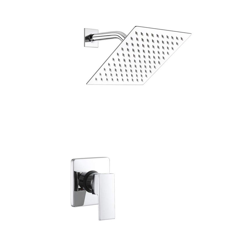 POP SANITARYWARE Single Function Shower Trim Kit with Rough-in Valve, Bathroom Rain Shower Set Bath Rainfall Shower Faucet System with Square Stainless Steel Metal Showerhead, Polished Chrome - Image 1